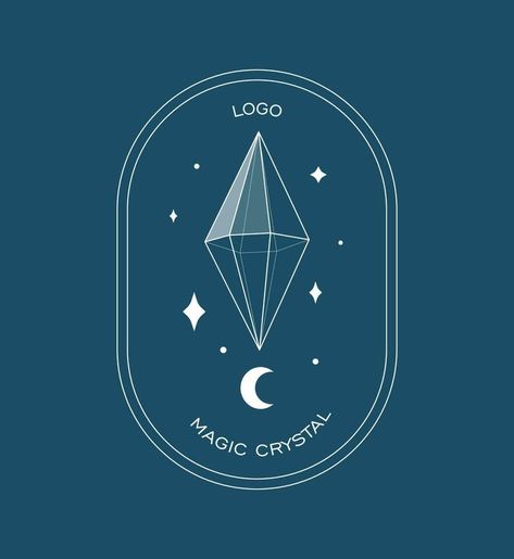 Crystal gem and moon outline logo illustration. Magic crystal concept. Modern vector illustration. Transparent line art gem with stars. Minimalistic sticker design for web. Drawing Gemstones, Crystal Line Art, Gemstone Logo, Moon Outline, Gem Logo, Jewel Logo, Magic Crystal, Crystal Logo, Crystal Shapes