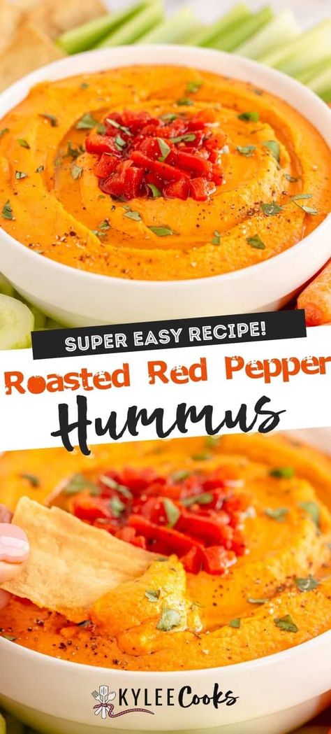 Roasted Red Pepper Hummus Recipe, Roasted Red Peppers Recipes, Red Pepper Hummus Recipe, Best Hummus Recipe, Red Pepper Recipes, Easy Hummus Recipe, Hummus Recipe Homemade, Pepper Hummus, Roasted Red Pepper Hummus