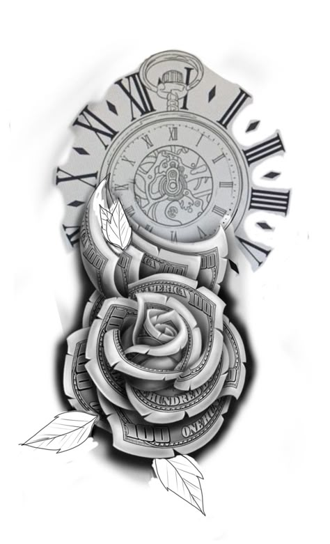 Money Rose Tattoo For Men, Dollar Rose Tattoo Design, Money Rose Drawing, Half Sleeve Rose Tattoo, Mix Drawing, Money Rose Tattoo, Japanese Carpentry, Lioness Tattoo, Money Rose