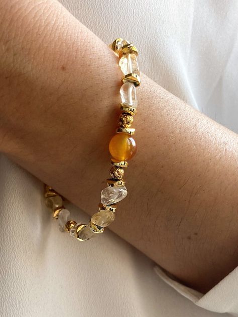 ★ Natural Stone (Citrine) ★ Adjustable chain (7-7.5 inches) Citrine Bracelet Beads, Citrine Bracelet, Beaded Jewellery, Bracelet Gemstone, Gold Plated Bracelets, Bracelet Charm, Nature Bracelets, Gemstone Bracelet, Scrapbook Ideas