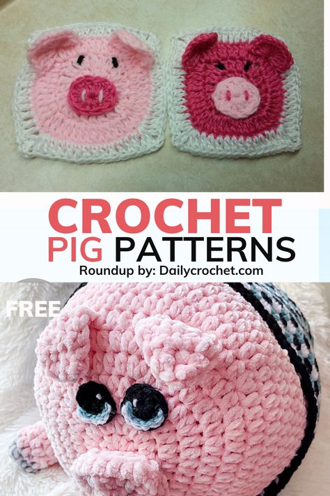 Check out these adorable crochet pig patterns and tutorials! Perfect for adding a touch of whimsy to your next project! :pig::yarn: #crochetpatterns #freepatterns #crochetpigs Crochet Pig Applique Pattern Free, Pig Granny Square, Crochet Pigs, Cutest Amigurumi, Magic Pixels, Pig Bag, Pig Pillow, Pig Pattern, Crochet Pig