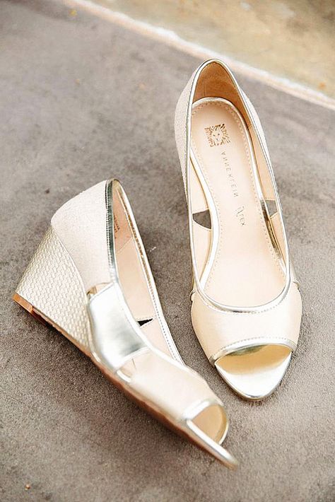 A pair of wedge heels could be just right for brides. For a wedding that’s on uneven terrain, these bridal shoes will ensure you feel comfy all day. Keep those to your wedding inspiration. Wedding Wedges For Bride, Wedding Wedges, Ivory Pumps, Chic Flats, Walking Down The Aisle, Crystal Embellishment, Bridal Looks, Bridal Shoes, Wedding Shoes