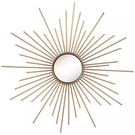 Gold Sunburst Metal Wall Mirror | Hobby Lobby | 2279834 Forest Inspired Bedroom, Sunburst Wall Art, Metal Wall Mirror, Sunburst Pattern, Gold Sunburst, Metal Spikes, Red Rooms, Framed Mirror Wall, Frame Crafts