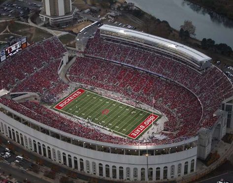 Ohio Stadium is an American international football stadium in Columbus, located at the Ohio State University, in the Ohio city of United States. It serves as the home venue of the Ohio State Buckeyes football team and the Ohio State University Marching Band. The stadium also served as the home venue for various OSU track and field teams from 1923 to 2001. In addition to sports, it has also hosted numerous concerts and musical events. Permanent field lights were added to the stadium in 2014. Ohio State Stadium, Ohio State University Campus, Ohio State Wallpaper, Ohio Stadium, Ohio Buckeyes, Osu Football, Buckeye Nation, Ohio State Buckeyes Football, Osu Buckeyes