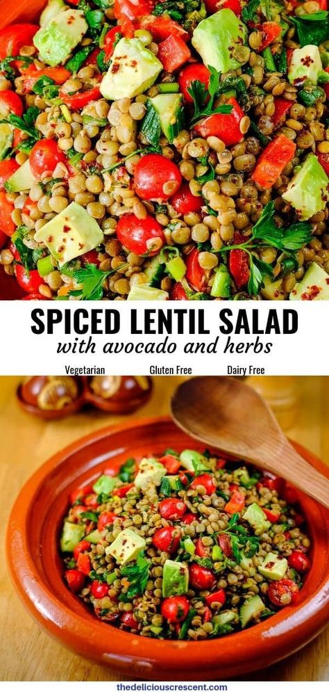 Lentil Salad Recipes, Spiced Lentils, Salad With Avocado, Meatless Mondays, Low Carb Appetizers, Cold Salad, Lentil Salad, Lentil Recipes, Chicken Salad Recipes