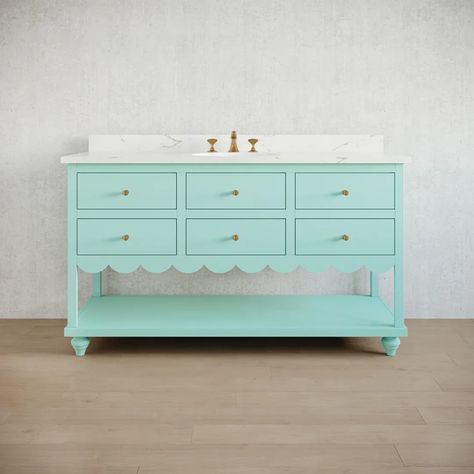 Vanities – Lauren & Grace Studios Scalloped Vanity, Pink Bathroom Vanity, Hawthorne Yellow, Lauren Grace, Colorful Bathrooms, Stonington Gray, Green Vanity, Chevron Mirror, Pink Vanity