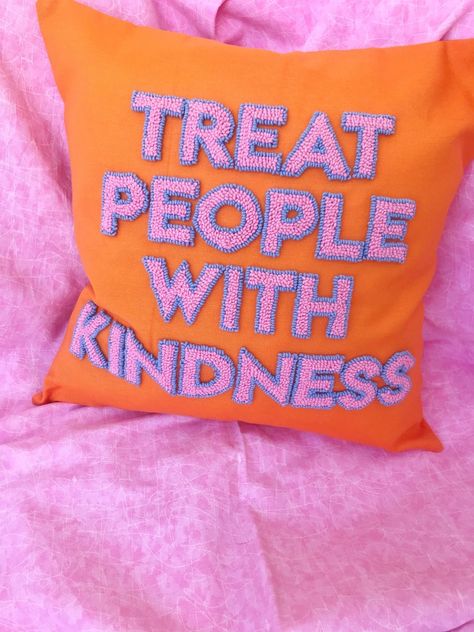 Pink And Orange Throw Pillow, Tufting Mirror, Pillow Case Crafts, Punch Needle Pillow, Trendy Pillow, Funky Decor, Sibling Gifts, Pinky Promise, Treat People With Kindness