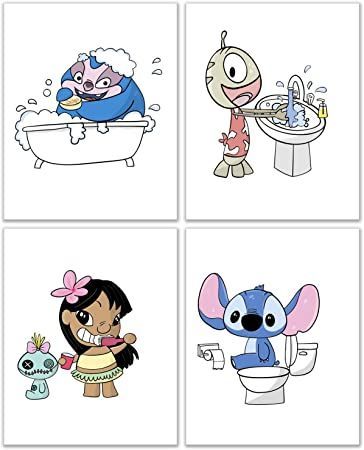 Lilo And Stitch Bathroom, Lilo And Stitch Pictures, Stitch Bathroom, Stitch Wall Art, Stitch Nursery, Daycare Themes, Kid Bathroom, Portland House, Childrens Bathroom