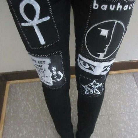 Gothic Diy, Goth Pants, Alternative Subcultures, Goth Stuff, Diy Pants, Goth Bands, Patch Pants, Goth Subculture, Band Patches