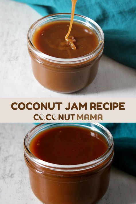 Homemade coconut jam is tasty spread that can be used as a topping on toast, filling for pastries or served with fruit. Clotted Cream Recipes, Coconut Jam, Coconut Candy, Coconut Benefits, Coconut Palm Sugar, Coconut Desserts, Coconut Sauce, Curd Recipe, Jam And Jelly