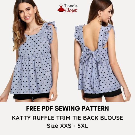 Summer Top Free Sewing Pattern, Diy Summer Tops For Women, Easy Sewing Patterns Free Women, Free Summer Dress Patterns For Women, Free Summer Sewing Patterns, Tiana Closet, Babydoll Top Sewing Pattern, Download Free Pdf Sewing Patterns, Summer Top Sewing Pattern