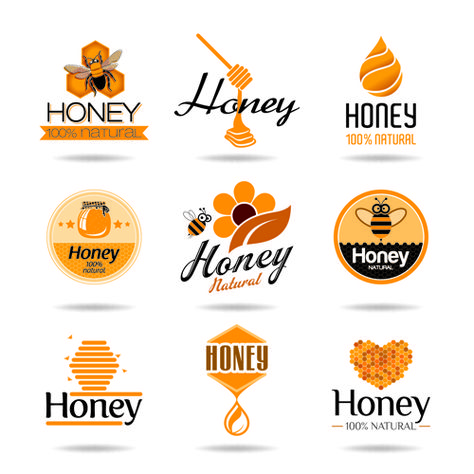 Creative honey logos desing vector 01                                                                                                                                                     More Honey Label Design, Logo Bee, Honey Products, Honey Logo, Honey Label, Bee Images, Honey Brand, Honey Packaging, Logo Desing