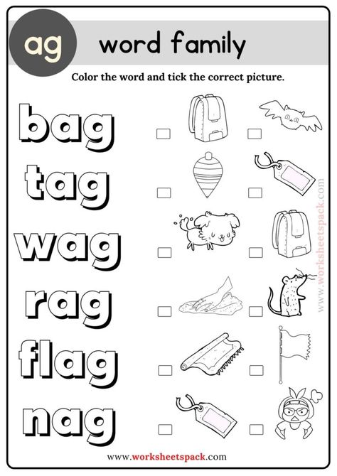 Ag Cvc Words Worksheets, Ag Family Words Worksheet, Cv Words Phonics, Ag Words Worksheets, Am Family Words Worksheet, Three Letter Words Activities, Ag Family Words, Ag Worksheets, Ag Words