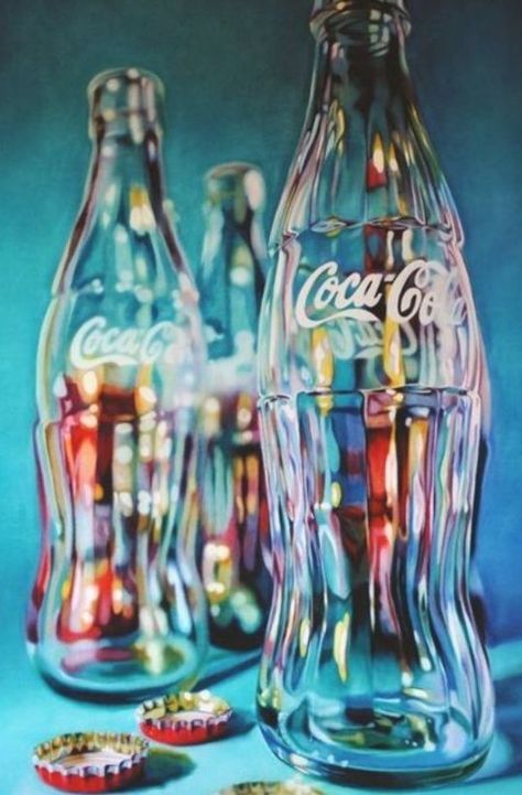 Still Life Paintings39 Kate Brinkworth, Coca Cola Bottles, Arte Sketchbook, Wow Art, Foto Art, A Level Art, Hyperrealism, Photorealism, Still Life Art