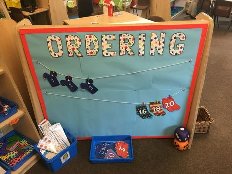 Maths ordering interactive display Interactive Displays Eyfs, Interactive Maths Display, Interactive Maths Display Eyfs, Maths Display Eyfs, Reception Maths, Maths Working Wall, Maths Eyfs, Math Tables, Year 1 Maths