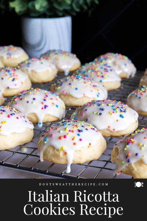 Italian ricotta cookies are thick, soft, cake-like crumb cookies with a simple sweet glaze that is a tradition during Christmas and Easter holidays! Crumb Cookies, Ricotta Cookies Recipe, Italian Ricotta Cookies, Ricotta Cookies, Soft Cake, Sweet Glaze, Christmas Baking Recipes, Delicious Cookie Recipes, Italian Cookies