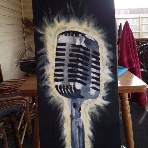 Microphone Painting, Fire Painting, Music Painting, Cute Canvas Paintings, Vintage Microphone, Cute Canvas, Coldplay, Canvas Paintings, Karaoke