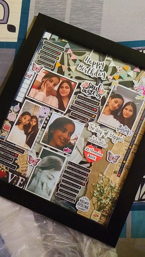 Diy Gifts For Friends With Photos, Bday Gifts Handmade, Aesthetic Bday Gifts For Best Friend, Frame For Best Friend Gift Ideas, Home Made Gift Ideas For Best Friend, Birthday Collage For Best Friend, Birthday Photo Cards Diy, Diy Scrapbook For Best Friend, Paintings To Gift A Friend