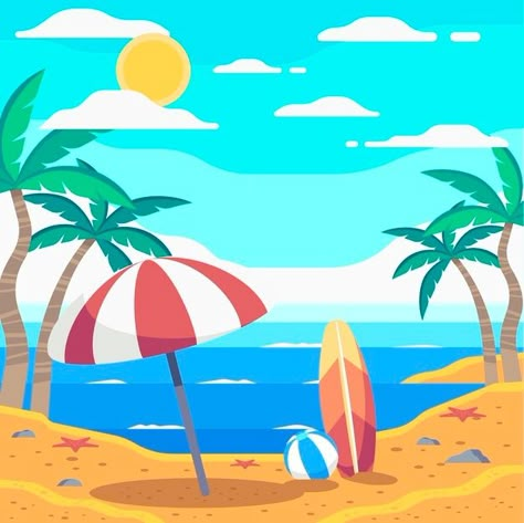 Summer Animation, Draw Landscape, Beach Window, Beach Graphics, Beach Cartoon, Summer Drawings, Beach Drawing, Day Template, Summer Layers