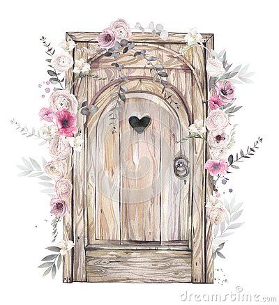 An Old Style Wood Door Decorated by Flowers. Stock Illustration - Illustration of decorative, exterior: 210519280 Aesthetic Door Drawing, Door Drawing, Secret Journal, Exterior Entrance, 2024 Bullet Journal, John Bauer, Glue Books, Love Scrapbook, Glue Book