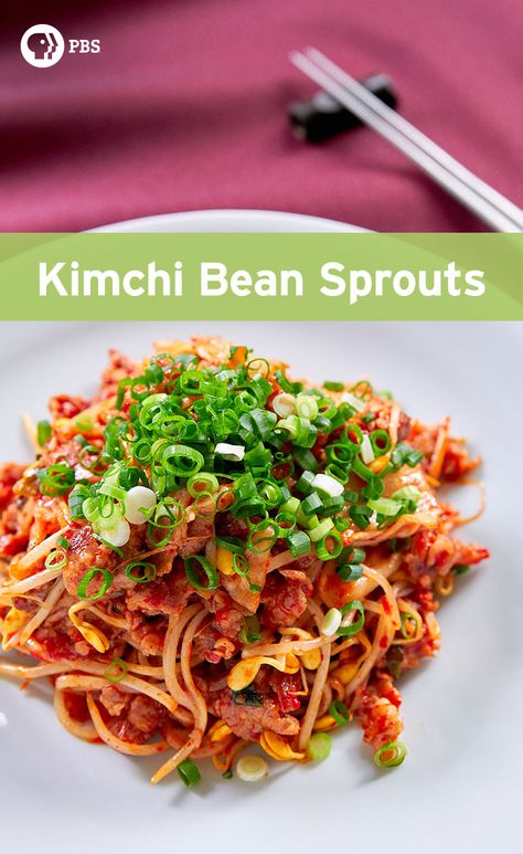 This super-low-effort kimchi bean sprout stir-fry comes together in about 10 minutes from just a handful of ingredients that require very little prep. Bean Sprout Stir Fry, Kimchi Bokkeumbap, Make Kimchi, Creamed Asparagus, Bean Sprout, Pbs Food, Kimchi Fried Rice, Kimchi Recipe, Marinated Pork