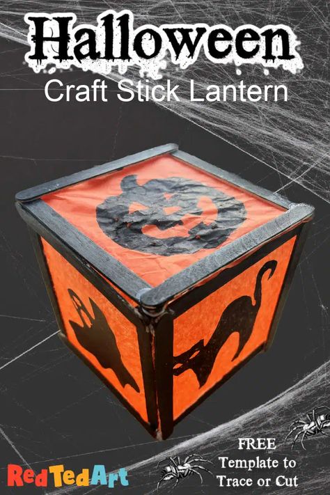 Easy Halloween Popsicle Stick Lantern Craft for Kids - Red Ted Art Popsicle Stick Lantern, Lantern Crafts For Kids, Halloween Lanterns Diy, Homemade Lanterns, Tissue Paper Lanterns, Halloween Luminaries, Crafts By Season, Red Ted Art, Lantern Craft