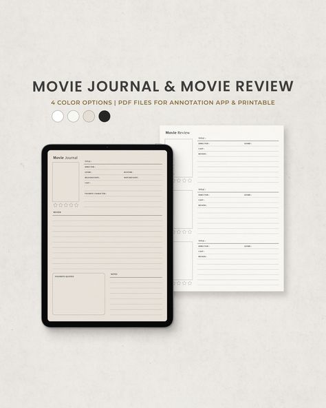 Excited to share the latest addition to my #etsy shop: Movie Review and Movie Journal Digital Planner Template for Goodnotes on Ipad, Printable Letter PDF, Minimal Beige Dark Digital Pages #moviejournal #movielover #moviereview #movielog #movietracker #tvseriestracker #notabilityplanner Movie Journal Digital, Movie Journal Template, Movie Review Template, Movie Review Journal, Series Journal, Movie Tracker, Digital Planner Template, Planner Minimal, Movie Journal