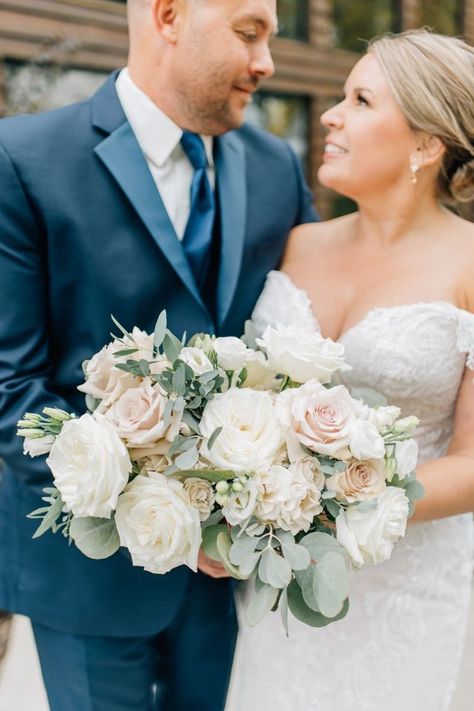 *Just the slightest hint of blush* Kelli’s bouquet was full of some of our favorite rose varieties - playa blanca, quicksand and majolica sprays. So pretty! Photo by @heathermccormickphotography Fall Wedding Bridal Bouquets, Blush Fall Wedding, Blush Tint, Intimate Fall Wedding, Rose Varieties, Pear Trees, Eucalyptus Greenery, West Wedding, Pear Tree