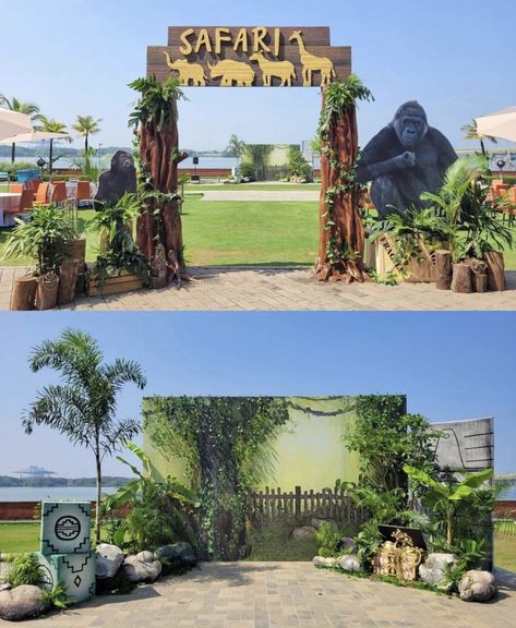 Jungle Party For Adults, Safari Backyard Decor, Safari Crates Jungle Theme, African Safari Party Decorations, Jumanji Themed Party, Jungle Theme Event, Jungle Theme Photo Booth, Safari Pool Party, Adult Safari Party