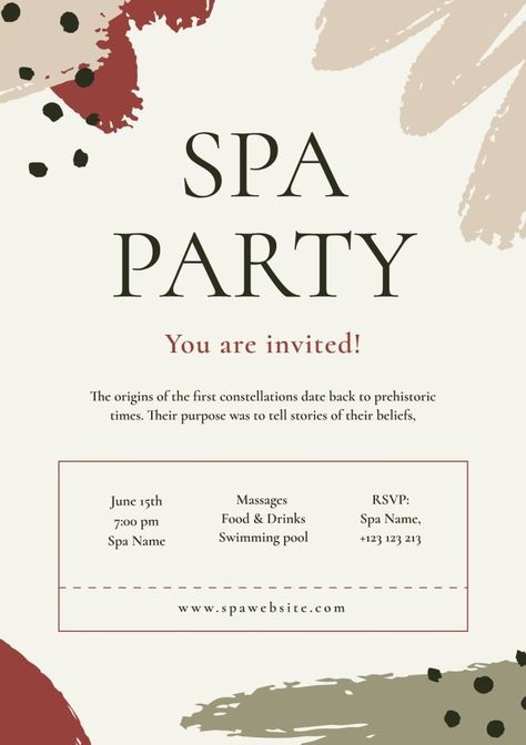 Abstract Spa Party Invitation Spa Party Invitations, Making Cosmetics, Invitation Layout, Spa Birthday Parties, Spa Birthday, 18th Birthday Cards, Spa Night, Diy Presents, Spa Party