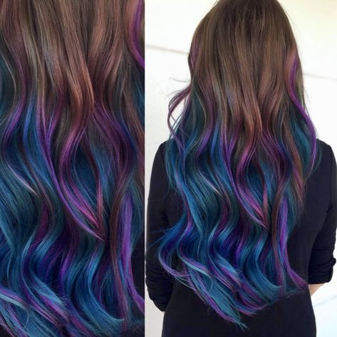 Vivid Hair Color Ideas For Brunettes, Halloween Hair Color Ideas, Halloween Hair Color, Licensed Cosmetologist, Purple Ombre Hair, Blue Ombre Hair, Inner Witch, Galaxy Hair, Cute Hair Colors