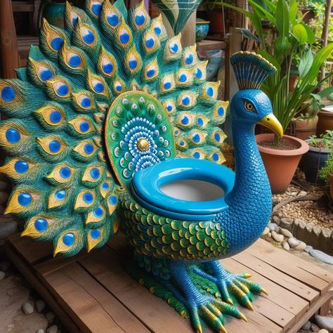 Embrace Luxury and Whimsy with the Peacock-Shaped Toilet: A Bathroom Décor Marvel Unique Toilets, Unusual Toilets, Unique Bathtubs, Peacock Furniture, Crazy Bathrooms, Clay Crafts Ideas, Luxury Toilet, Kid Bathroom, Amazing Bedroom Designs