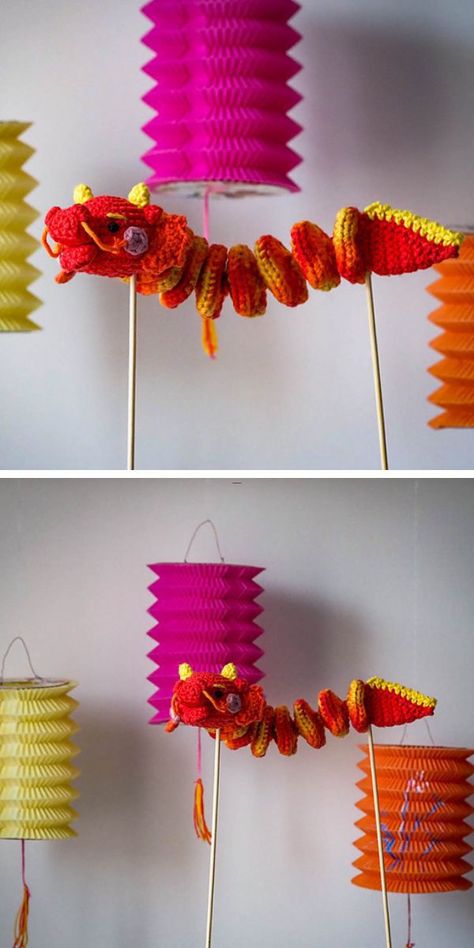 Chinese New Year Crochet Ideas Chinese Crochet Patterns, Lunar New Year Crochet, Chinese New Year Crochet, New Year Crochet, Chinese Crochet, Chinese Decorations, Dragon Crochet Pattern, Chinese New Year Decoration, Asian Crafts