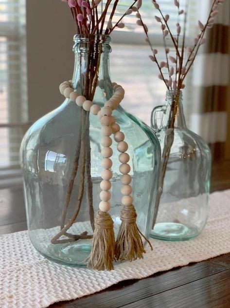 Glass Jugs Decor, Garland Wood Beads, Etsy Gift Ideas, Jug Decor, Wood Beads Diy, Gift Ideas For Boyfriend, Glass Vase Decor, Wooden Bead Garland, Deco Boheme