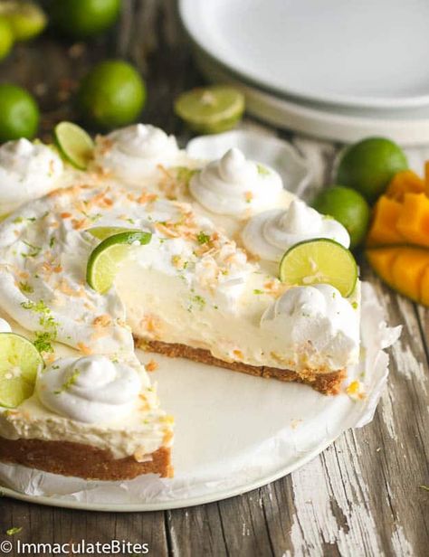 No Bake Key Lime Mango Coconut Cheese Cake Pie Coconut Cheese, No Bake Key Lime, Key Lime Recipes, Holiday Cake Recipes, Mango Pie, Best Summer Desserts, Coconut Cheesecake, Cheesecake Pie, Lime Recipes