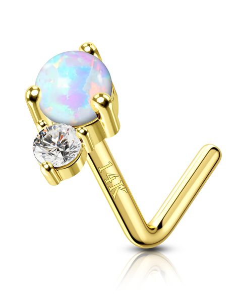 PRICES MAY VARY. 【VALUE PACK】1Pcs 14K Solid Gold 20g Nose Stud with Opal. 【NORMAL SIZE】Bar Thickness: 20g(0.80mm); Bar Length: 7mm; Long 14k Yellow Gold 20g White Opal Nose Stud Nose Piercing. 【MATERIAL】Made with 100% Real Gold 14kt Yellow Gold - NOT Gold Plating or Overlay. 【GIFTABLE BOXED】Packaged in a Beautiful Jewelry Box. Valuable 14K Gold Nose Stud Nose Rings. Best Gift for Your Girlfriends, Wife, Mother and Friends on Anniversary, Birthday, Party, Thanksgiving Day, Christmas. Also a Great Western Piercings, Stud Nose Ring, Opal Nose Stud, Gold Cartilage Earrings, Nose Bone, Gold Nose Stud, Nose Bones, Nose Piercing Jewelry, Body Jewelry Piercing