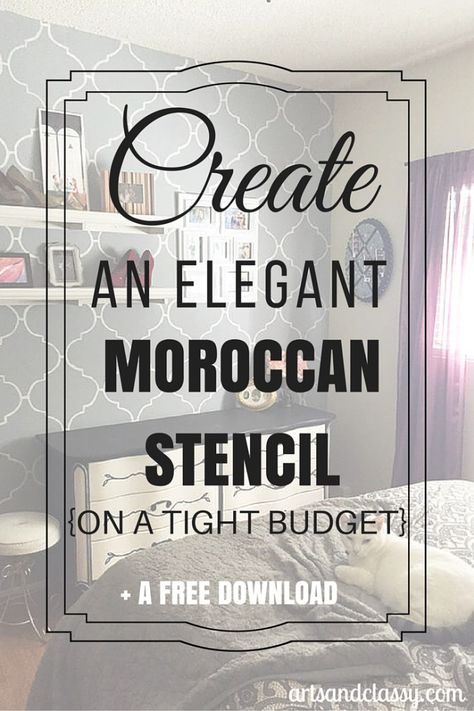 Makeover Edition How to Paint a Moroccan Stencil Accent Wall on a super tight budget of whatever you have in your home. I like keeping my projects on the frugal side,but I always want them to remain classy! Check out this tutorial + download the stencil I used for free! Learn more at www.artsandclassy.com Apartment Decorating Wall, Stencil Accent Wall, Room Indie, Decor Makeover, Interior Drawing, Accent Wall Stencil, Indie Decor, Wall Makeover, Apartment Wall Decor