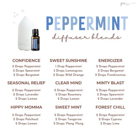 Peppermint Blends For Diffuser, Peppermint Essential Oil Diffuser Blends, Peppermint Essential Oil Uses, Roller Blends, Calming Tea, Doterra Diffuser Blends, Essential Oil Diffuser Blends Recipes, Spearmint Essential Oil, Self Massage