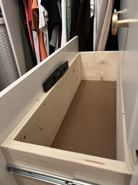 Turn your Shelves into Drawers with this Easy DIY - What BB Built Diy Closet Shelves, Old Dresser Drawers, Built In Dresser, Dresser Shelves, Inset Cabinets, Closet Renovation, Closet Drawers, Diy Drawers, Build A Closet