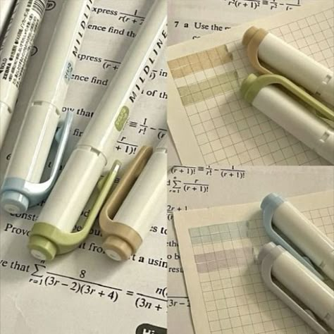 Aethstetic Stationary, Study Supplies Aesthetic, Mildliners Aesthetic, Mildliner Aesthetic, School Aethestic, School Material Aesthetic, Minimalist School Supplies, Korean School Aesthetic, Study Inspo Aesthetic