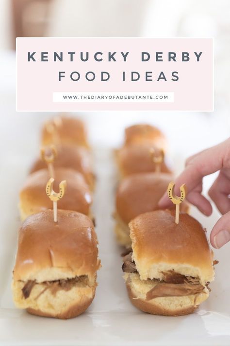 Looking for Kentucky Derby party appetizers for a crowd? Southern blogger Stephanie Ziajka shares her favorite Kentucky Derby drink recipes, southern Kentucky Derby appetizer recipes (including these delicious bourbon pulled pork sliders!), and Kentucky Derby party decoration ideas in today's post on Diary of a Debutante. Click through to read! #kentuckyderby #pulledpork #southernfood #derbyday Kentucky Derby Food Ideas Easy, Derby Party Ideas Food, Kentucky Derby Dinner Party, Southern Party Ideas, Derby Desserts Kentucky, Derby Recipes Kentucky, Food For Kentucky Derby Party, Derby Day Recipes, Kentucky Derby Food Appetizers