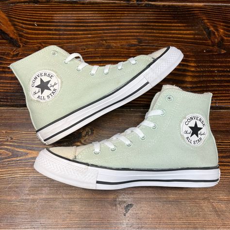 Converse Renew Cotton Chuck Taylor All Star High 'Mint Green & Cream’ In Great Pre-Owned Condition. Comes With Brand New Converse Laces! Looks Fantastic! Women’s Size 6.5. Sage Converse, Sage Green High Top Platform Converse Kids, Pastel Green Converse, Converse Laces, Mint Green Converse, Light Green Platform Converse, Spring Green Converse High-top Sneakers, Mint Converse, Green Converse High-top Sneakers