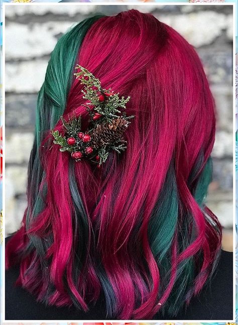 Christmas Hair Color Ideas - Yes, Everybody Wants It! Isn't that what you are searching for? Visit now for more details. Red And Green Hair, Holiday Hair Color, Reality Shifting, Vivid Hair Color, Split Hair, Pretty Hair Color, Christmas Hairstyles, Bright Hair, Hair Color Highlights