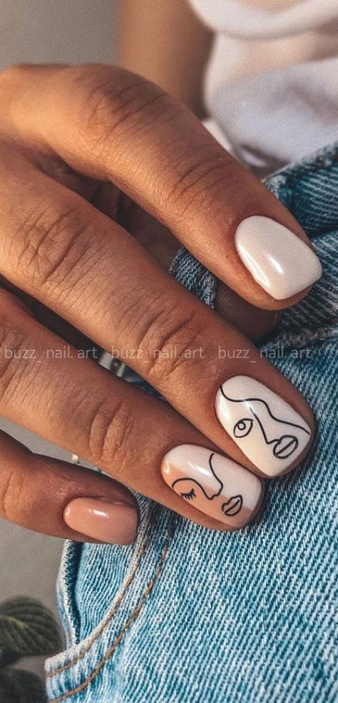 Picasso Nails, Face Nails, Minimal Nails Art, Unghie Nail Art, Mens Nails, Subtle Nails, Minimal Nails, Casual Nails, Her Nails