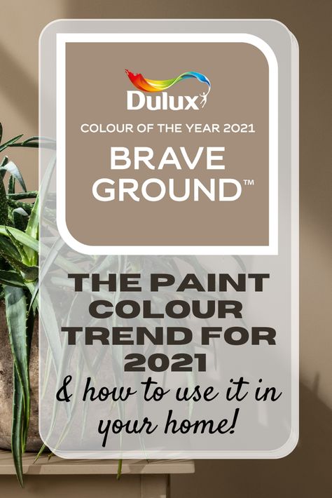 Leading paint manufacturers Dulux have chosen an earthy, warm neutral called 'Brave Ground' as their key Colour Of The Year for 2021. I take a look at this interior wall paint colour which is set to be a huge trend in home decor and suggest how it can best be used in your own home. Dulux Brave Ground Living Room, Brave Ground Dulux Paint, Dulux Natural Hessian, Dulux Color, Brave Ground, Suede Paint, Biscuit Color, Dulux Paint, Trending Paint Colors