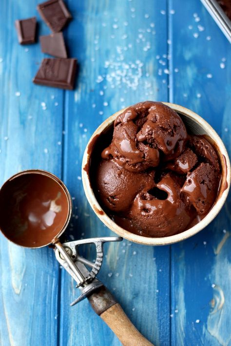 Decadent Dark Chocolate Sorbet - The Wooden Skillet Chocolate Sorbet, Healthy Chocolate Chip Cookies, Healthy Chocolate Chip, Sorbet Recipes, Desserts Menu, Healthy Chocolate, Ice Cream Maker, Frozen Desserts, Delicious Chocolate