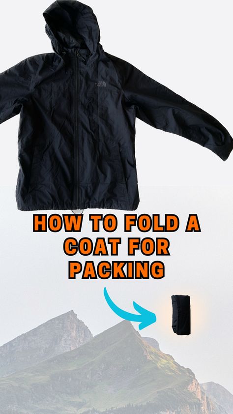 This travel hack will help you know how to roll your jacket for saving space when packing for your next trip. It can be challenging to fit evreything in a carryon this packing hack will help you fit the essentials and save space while doing it! Folding Coats To Save Space, Fold Jacket For Travel, Packing Jackets Tips, Folding Jackets For Travel, How To Fold Jackets For Packing, Folding Jackets To Save Space, How To Fold A Coat, How To Fold A Jacket For Travel, How To Fold Jackets To Save Space