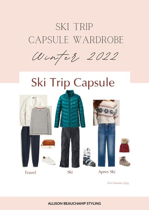 Do you have a ski trip planned? Or live somewhere where you need cozy layers to spend time outdoors in the snow? I created this Ski Trip Capsule – Winter 2022 for inspiration and to simplify the packing process. It features 8 outfit ideas for a variety of activities and includes a shopping list to easily fill in any wardrobe gaps! I have included options for straight, plus and petite sizing, as well as budget friendly and investment piece options. Family Photo Style Guide, Winter Capsule Wardrobe Travel, Packing Capsule Wardrobe, Ski Trip Outfit, Apres Ski Outfits, Packing Wardrobe, Holiday Capsule Wardrobe, Travel Capsule Wardrobe, Ski Outfit