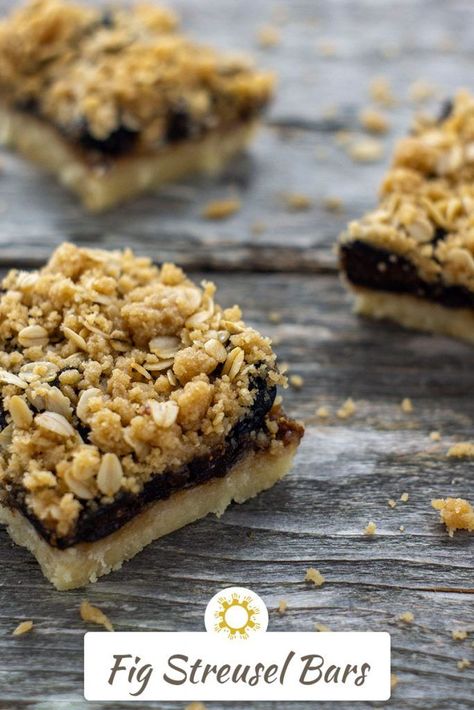 Use either fresh or dried figs to make delicious fruit bars topped with a crumbly streusel for a dessert that kids and adults will enjoy. #fig #dessert #dessertbar #recipe #sonshinekitchen Fig Recipes Dessert, Homemade Fig Newtons, Dried Fig Recipes, Fig Dessert, Streusel Bars, Fruit Bars, Fig Cake, Fig Bars, Fig Recipes