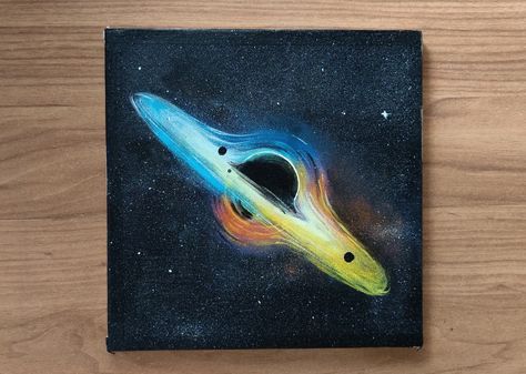 Black hole acrylic illustration / Space Painting Black Hole Painting Canvases, Astronomy Painting Ideas, Saturn Painting Acrylic, Space Oil Painting, Physics Painting, Painting Ideas Space, Black Hole Drawing, Acrylic Painting Space, Black Hole Painting